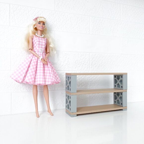 Miniature Mid-Century Modern Breeze Blocks Bookshelf X-Square 1:6 Scale Barbie - Picture 1 of 3